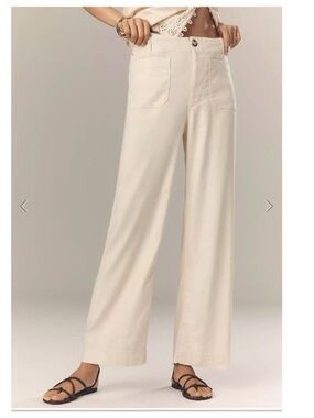 Anthropologie Maeve Colette Full Length Linen Wide-Leg Pants in Cream 29